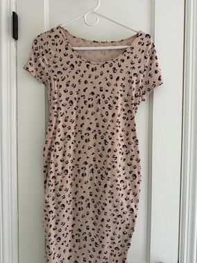 Beige Leopard Print T-Shirt Dress